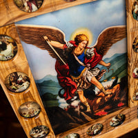 Icoană Sfântul Arhanghel Mihail, cu Cele 14 Stații ale Crucii – Realizată Manual în Bethlehem image 1
