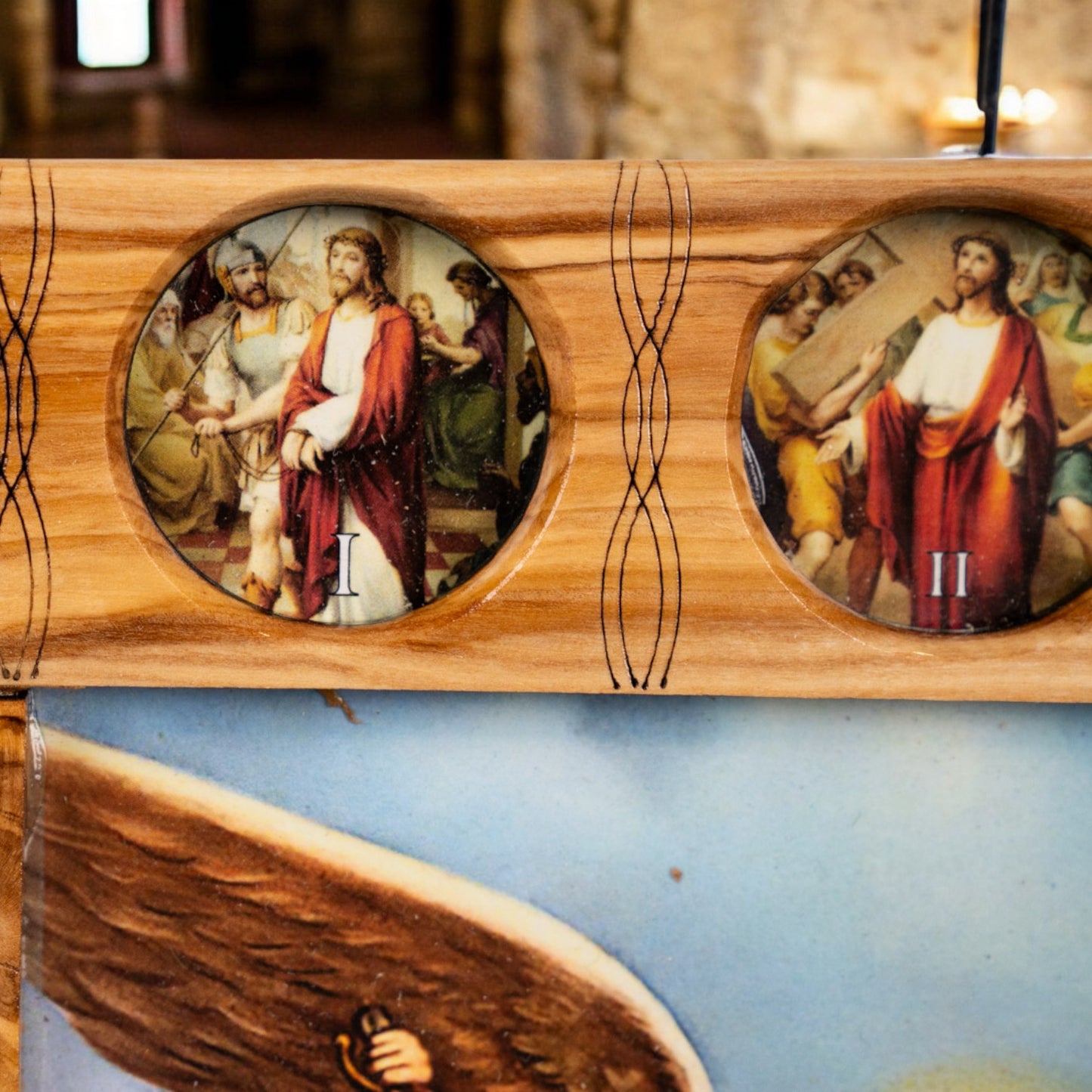 Icoană Sfântul Arhanghel Mihail, cu Cele 14 Stații ale Crucii – Realizată Manual în Bethlehem image 2