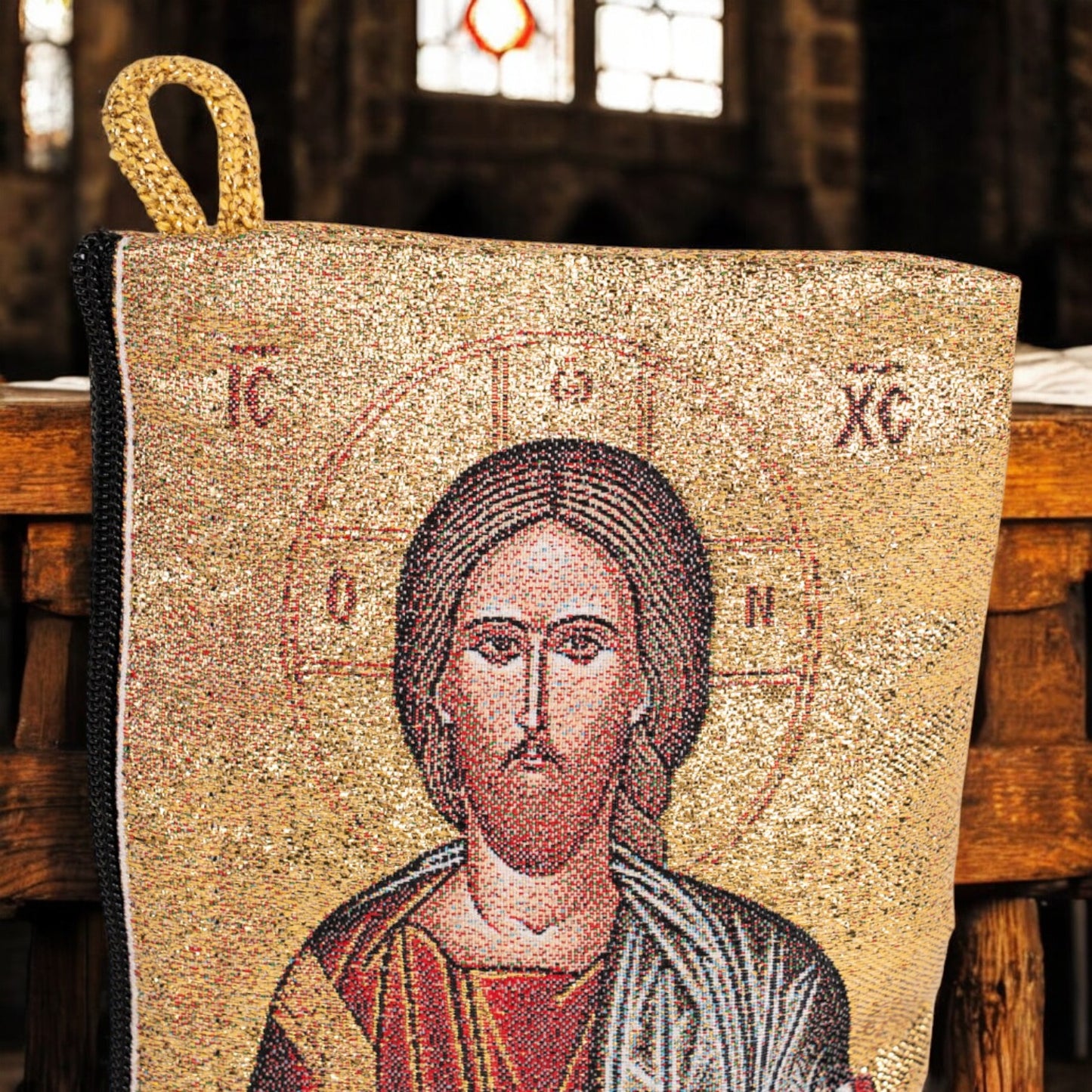 Portofel cu icoană ortodoxă tapițat din Ierusalim image 2
