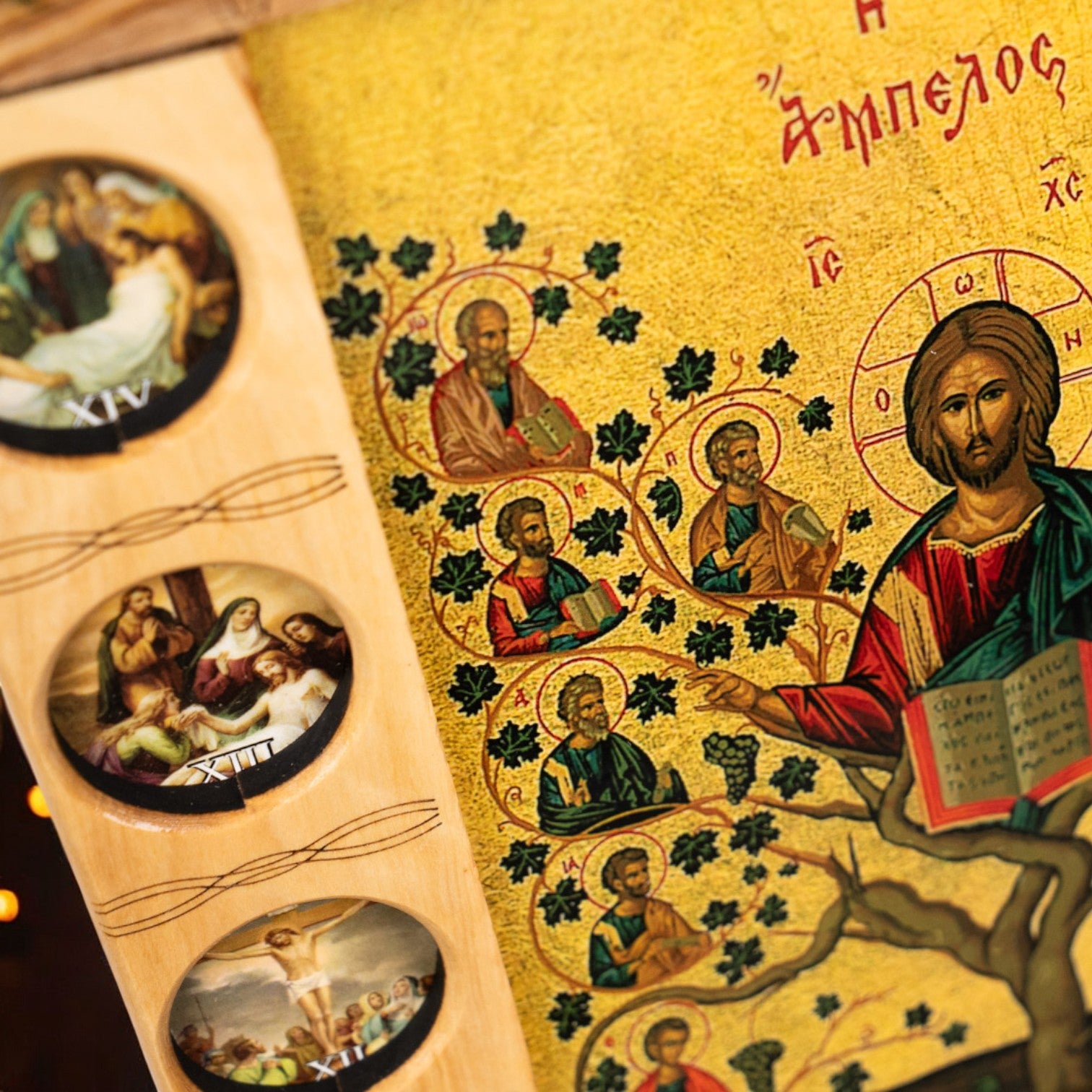 Icoană „Pomul Vieții” – Realizată Manual în Bethlehem, cu Cele 14 Stații ale Crucii image 2