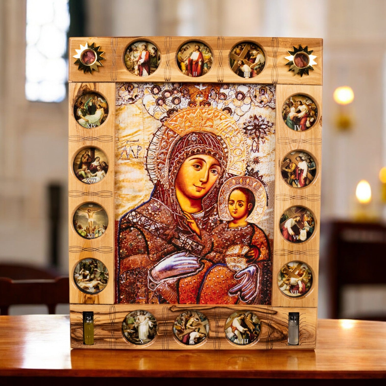 Icoană „Maica Domnului din Bethlehem”, cu Cele 14 Stații ale Crucii image 0