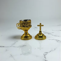 Cățuie pentru ars cărbune tămâie, aurie, cu cruce image 1