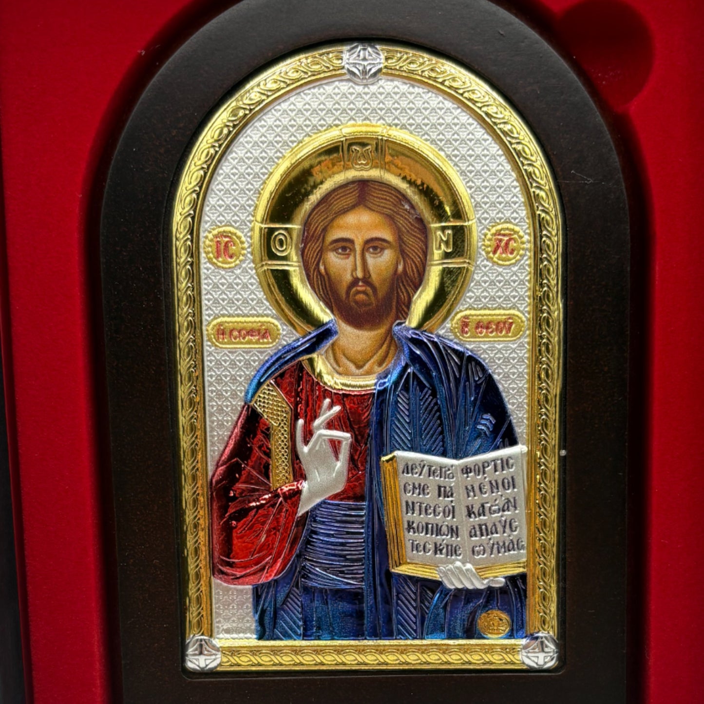 Icoană Iisus Hristos, din argint, de la Biserica Sfântul Mormânt din Ierusalim image 3