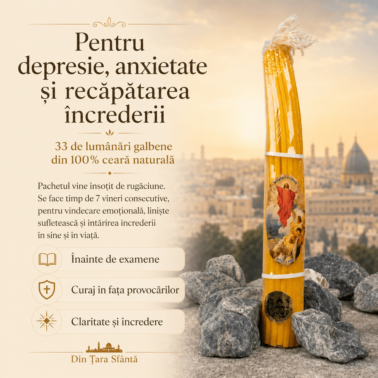 Pachetul celor 33 de lumânări galbene - Pentru depresie, anxietate și recăpătarea încrederii