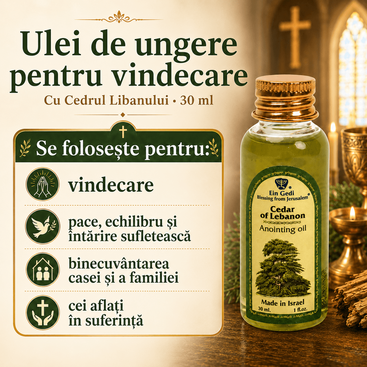 Ulei de Ungere pentru Vindecare Pat Mishiah – Cedrul Libanului, 30 ml
