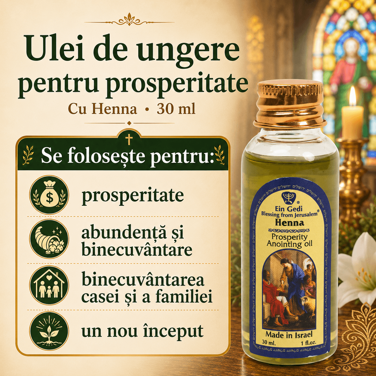 Ulei de Ungere pentru Prosperitate - Pat Mishiah Oil cu Henna, 30 ml