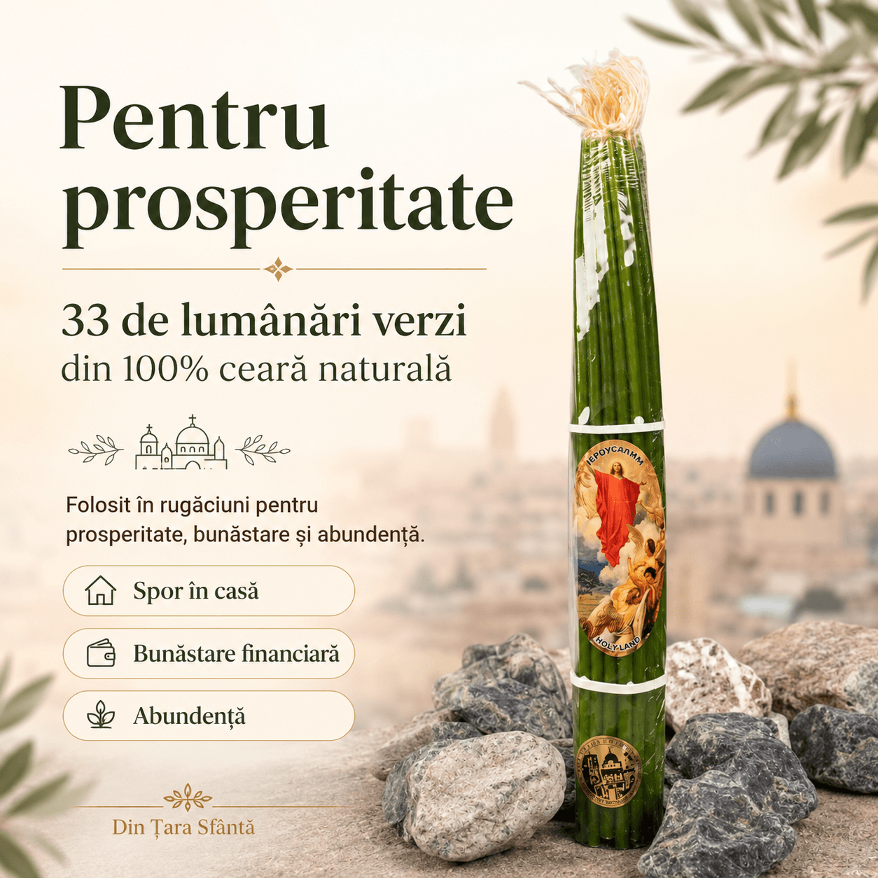 Pachetul celor 33 de lumânări verzi - Pentru prosperitate