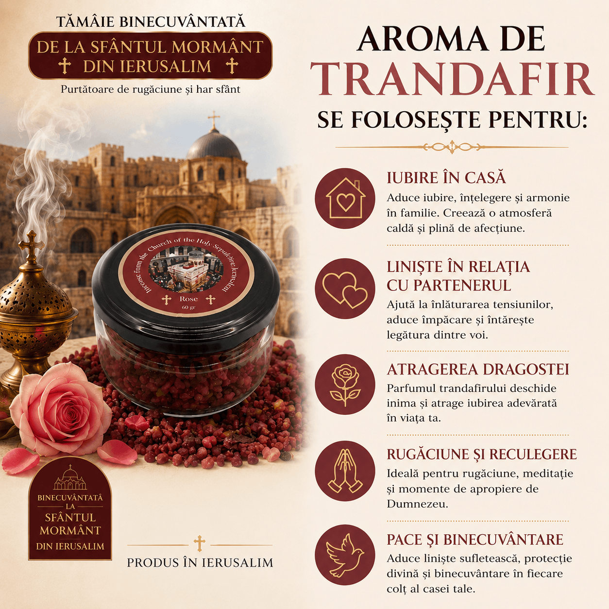 Tămâie binecuvântată de la Sfântul Mormânt – Aromele sacre ale Ierusalimului