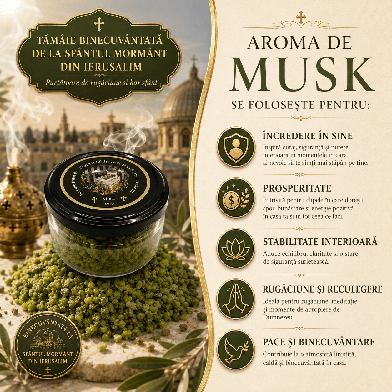 Tămâie binecuvântată de la Sfântul Mormânt – Aromele sacre ale Ierusalimului