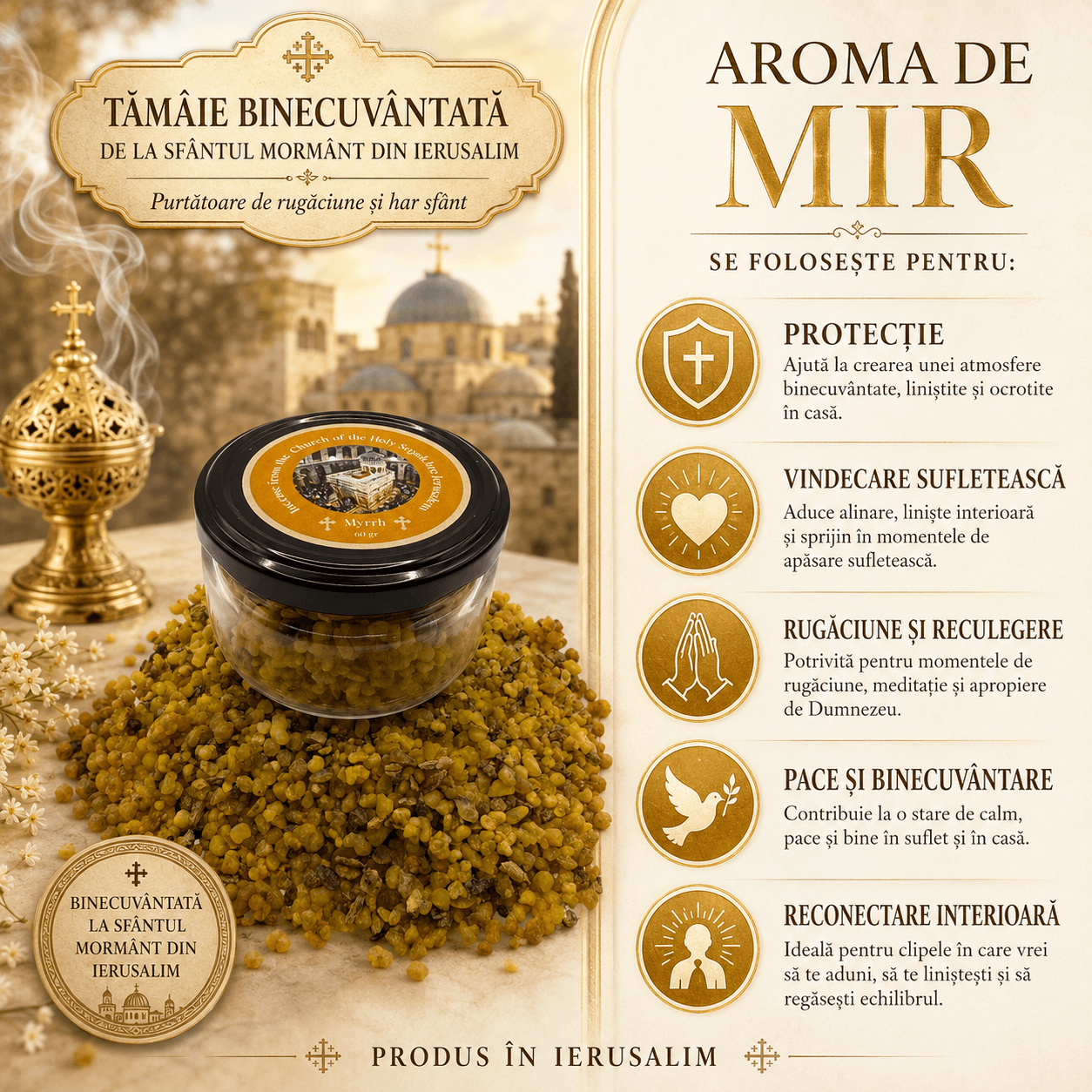 Tămâie binecuvântată de la Sfântul Mormânt – Aromele sacre ale Ierusalimului