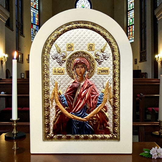 Icoana Acoperământul Maicii Domnului din argint