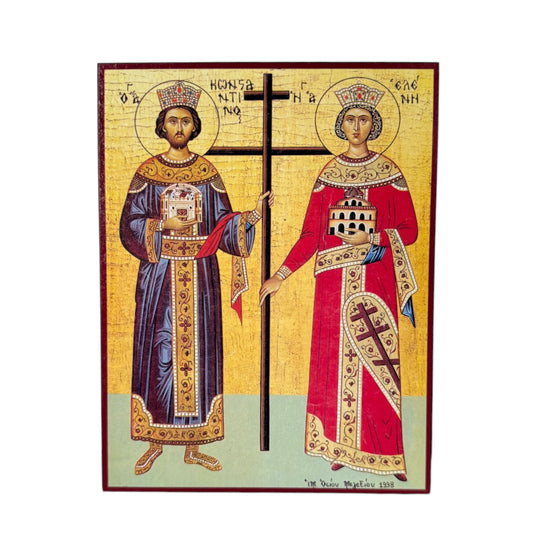 Icoana Sfintii Imparati Constantin si Elena - Ocrotitorii Crucii, pe Lemn