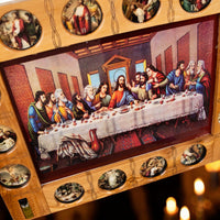 Icoană „Cina cea de Taină”, cu Cele 14 Stații ale Crucii – Realizată Manual în Bethlehem image 1