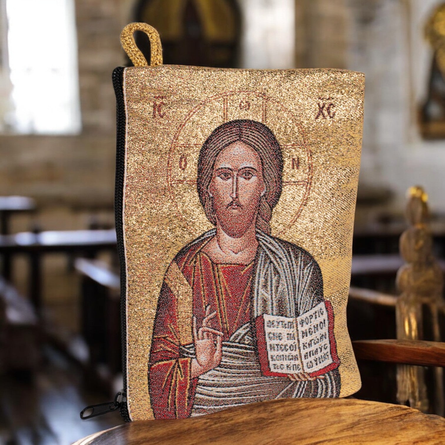 Portofel cu icoană ortodoxă tapițat din Ierusalim image 0