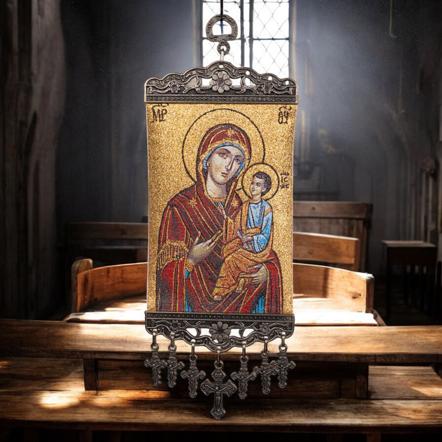 Icoană tapiserie fină – Fecioara Maria image 0