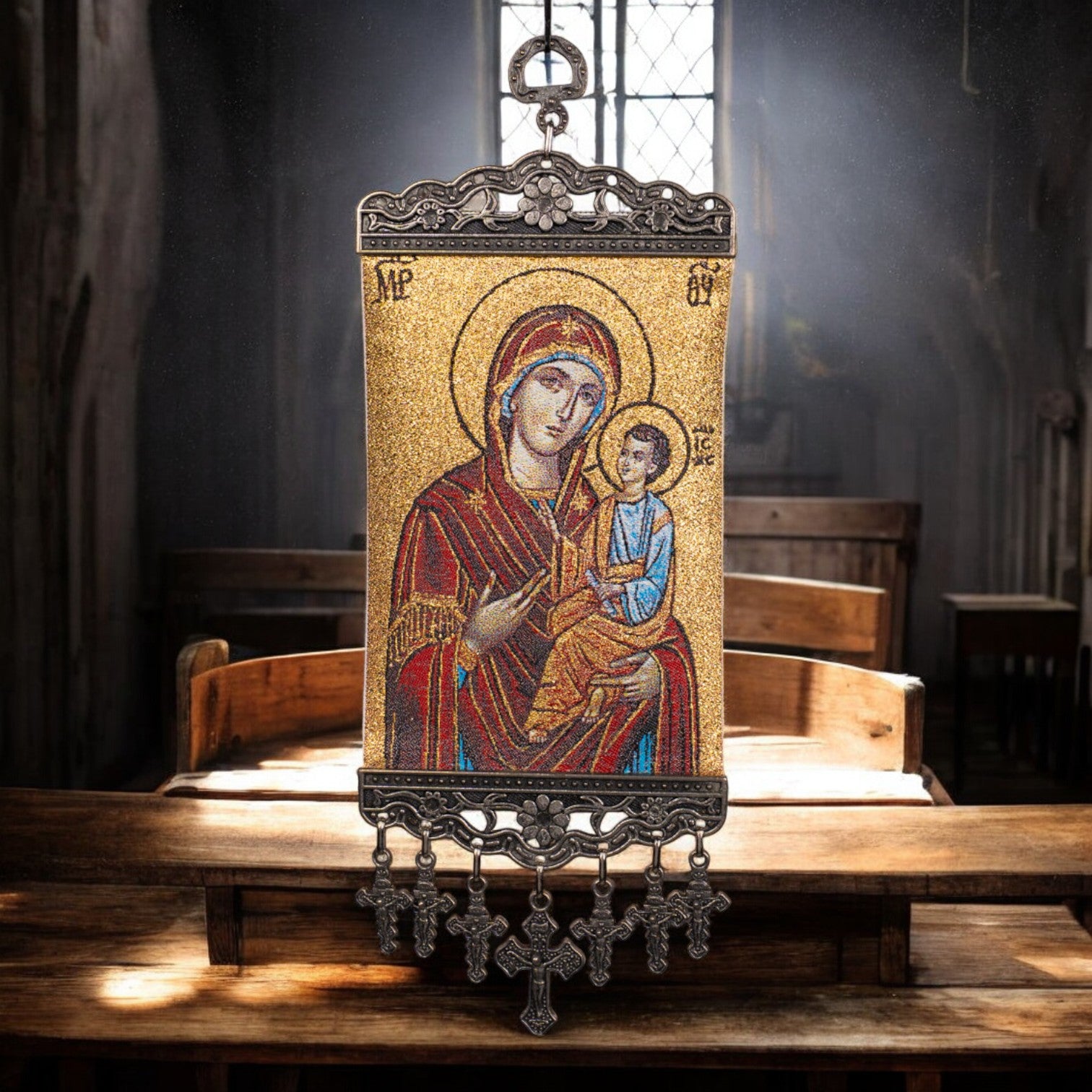 Icoană tapiserie fină – Fecioara Maria image 0