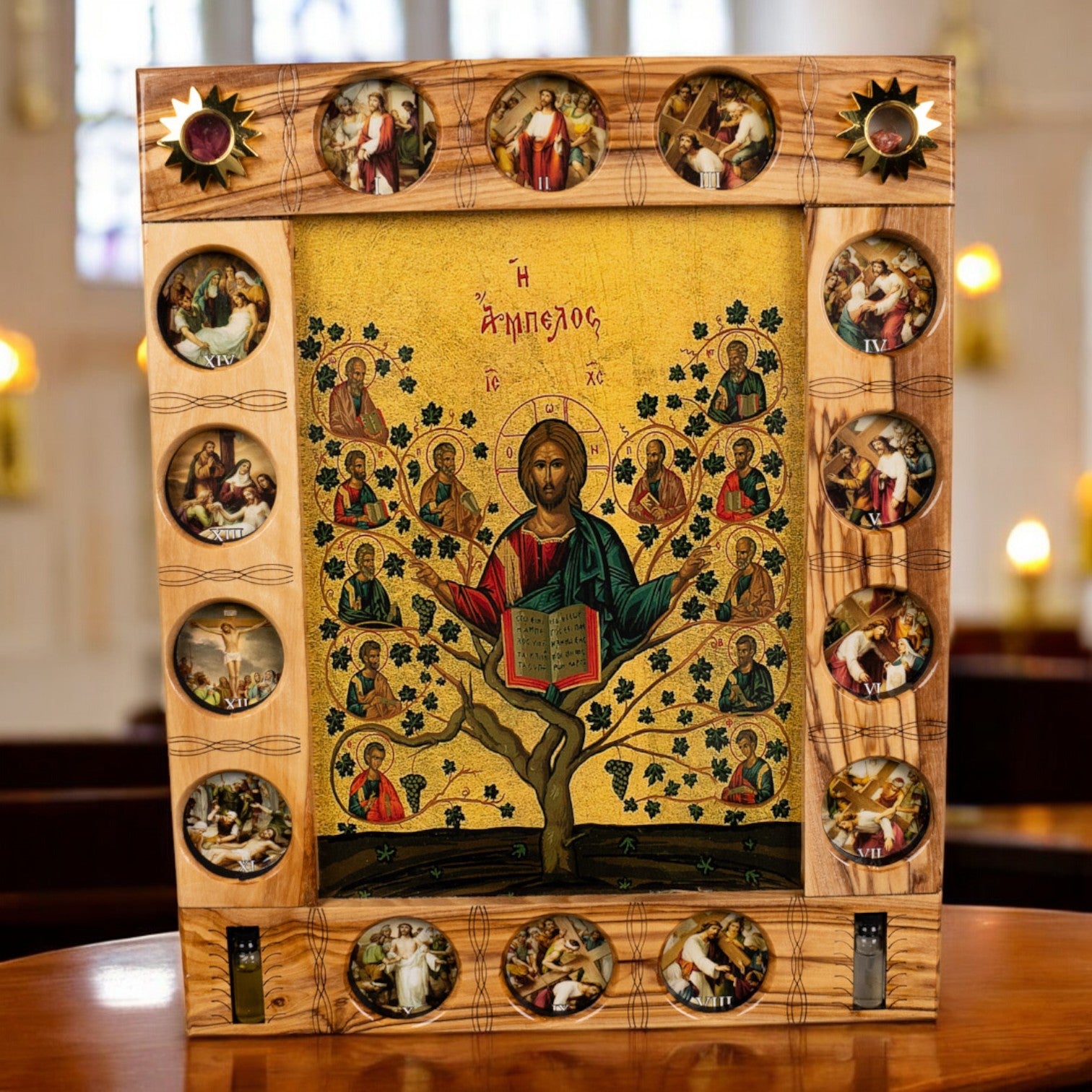 Icoană „Pomul Vieții” – Realizată Manual în Bethlehem, cu Cele 14 Stații ale Crucii image 0