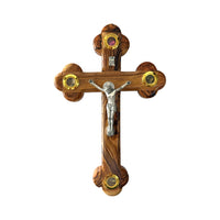 Cruce ortodoxă din lemn de măslin, cu 4 elemente sfinte din Ierusalim pentru perete image 1